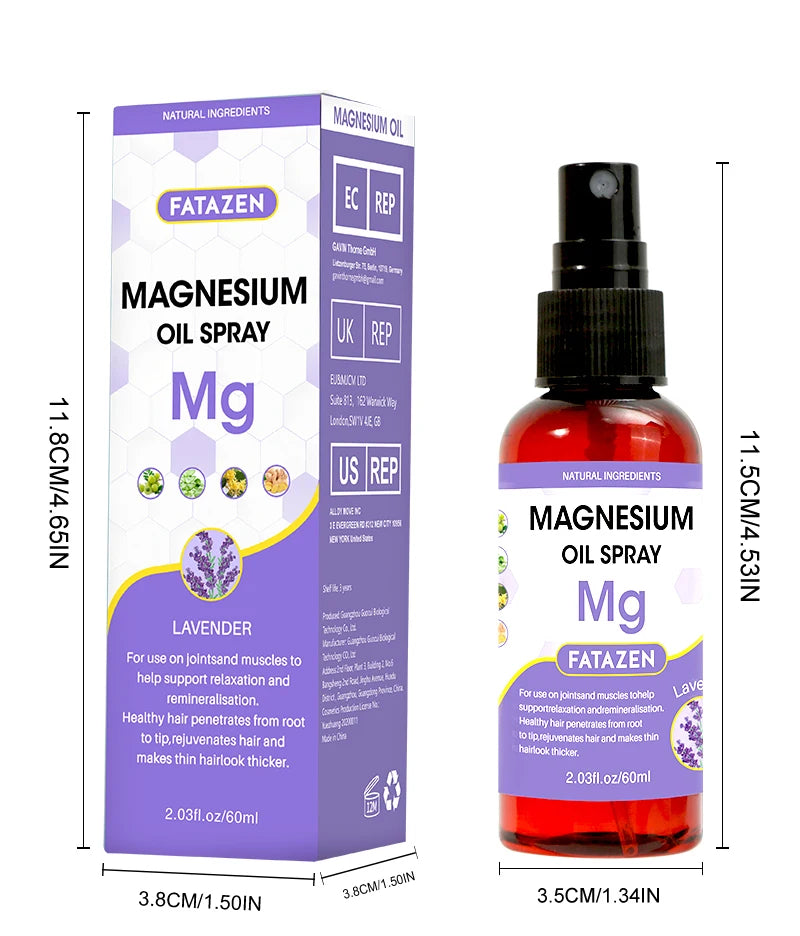 60ml/Bottle Lavender Magnesium Oil Spray, Refreshing and Non Greasy Body Relaxation Spray, Suitable for Summer Sport Daily Use