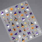 Halloween 5D Nail Art Stickers Sweet Pink Heart-Shaped Pumpkins Black Cat Bat Flocks Ghosts Skeleton Manicure Decal for Girls
