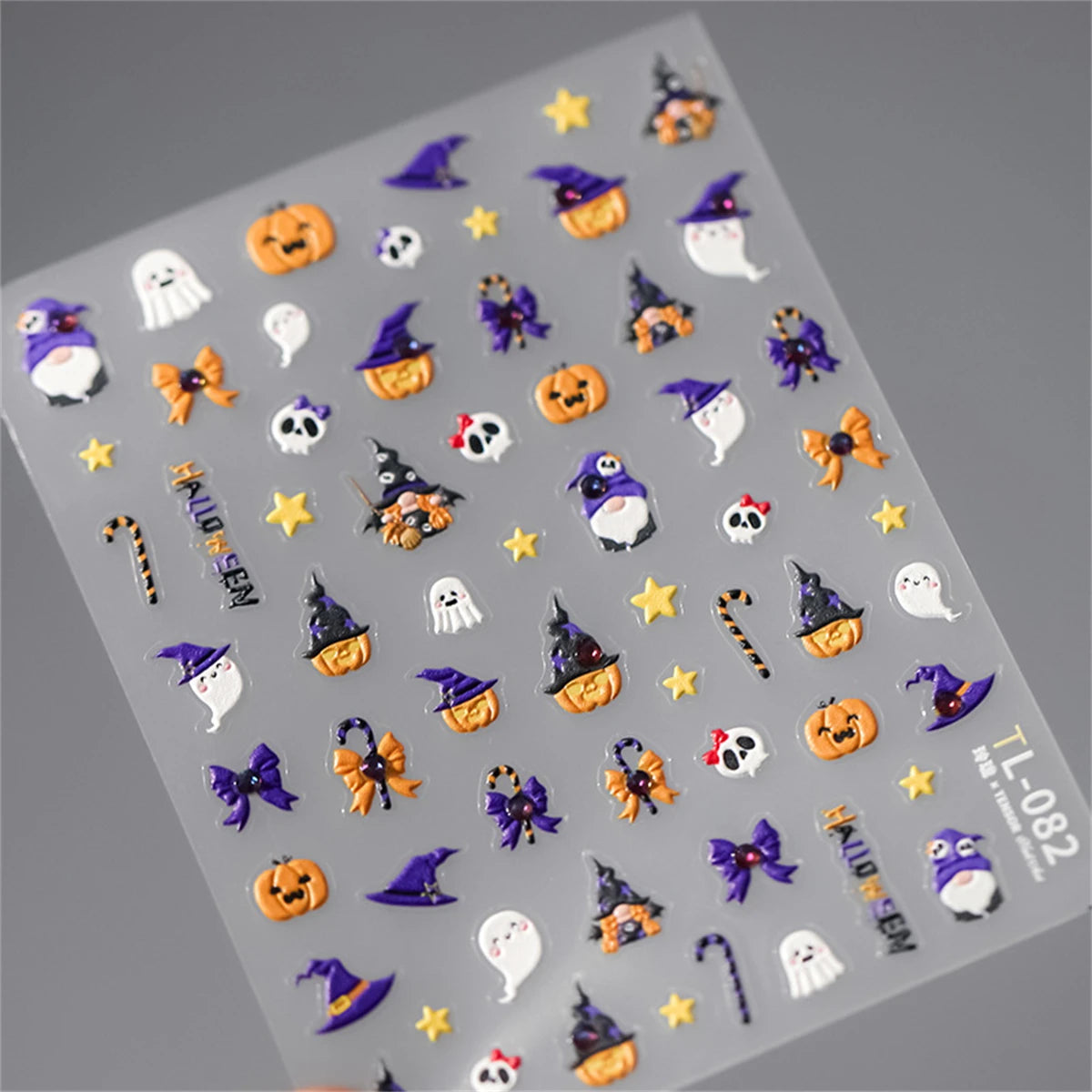 Halloween 5D Nail Art Stickers Sweet Pink Heart-Shaped Pumpkins Black Cat Bat Flocks Ghosts Skeleton Manicure Decal for Girls