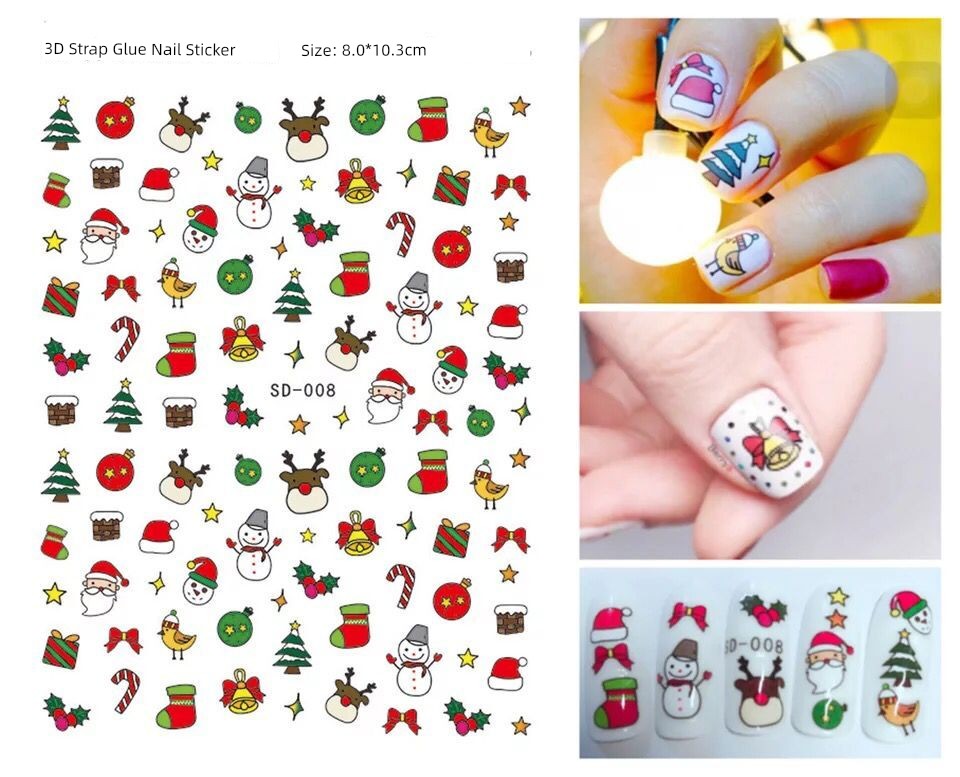 Manicure Christmas Stickers Old Elk White Snowflake Nail Decals Waterproof Ultra-Thin Three-Dimensional Self-Adhesive Adhesive