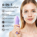 Facial Cleansing Brush, Silicone Face Scrubber with Heat and Vibration 5 Speeds, Waterproof Rechargeable Electric Face Scrub Bru