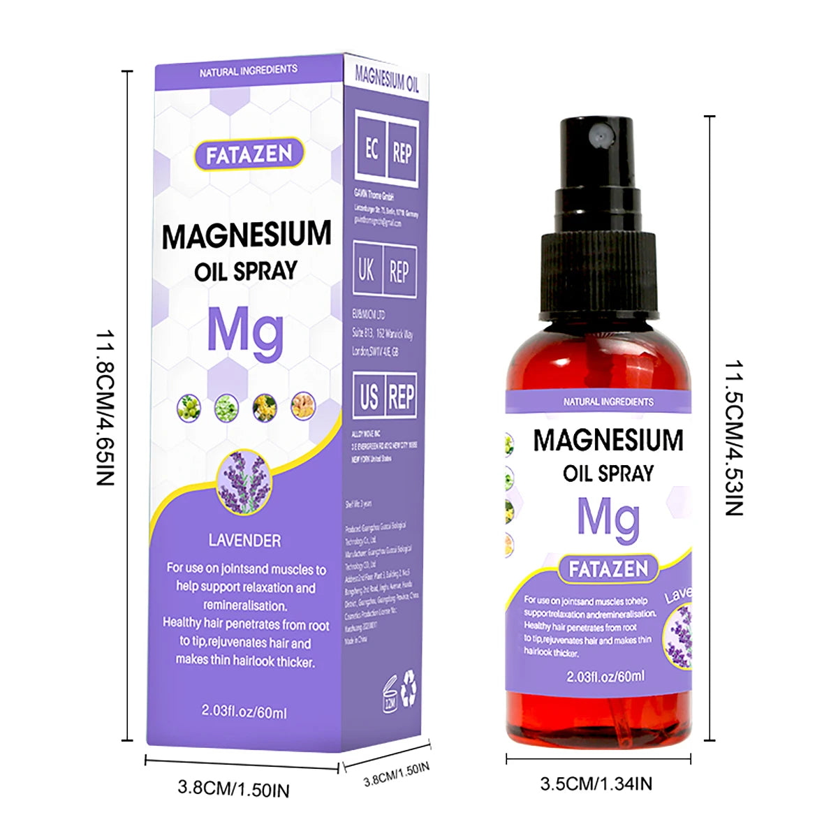 60ml/Bottle Lavender Magnesium Oil Spray, Refreshing and Non Greasy Body Relaxation Spray, Suitable for Summer Sport Daily Use