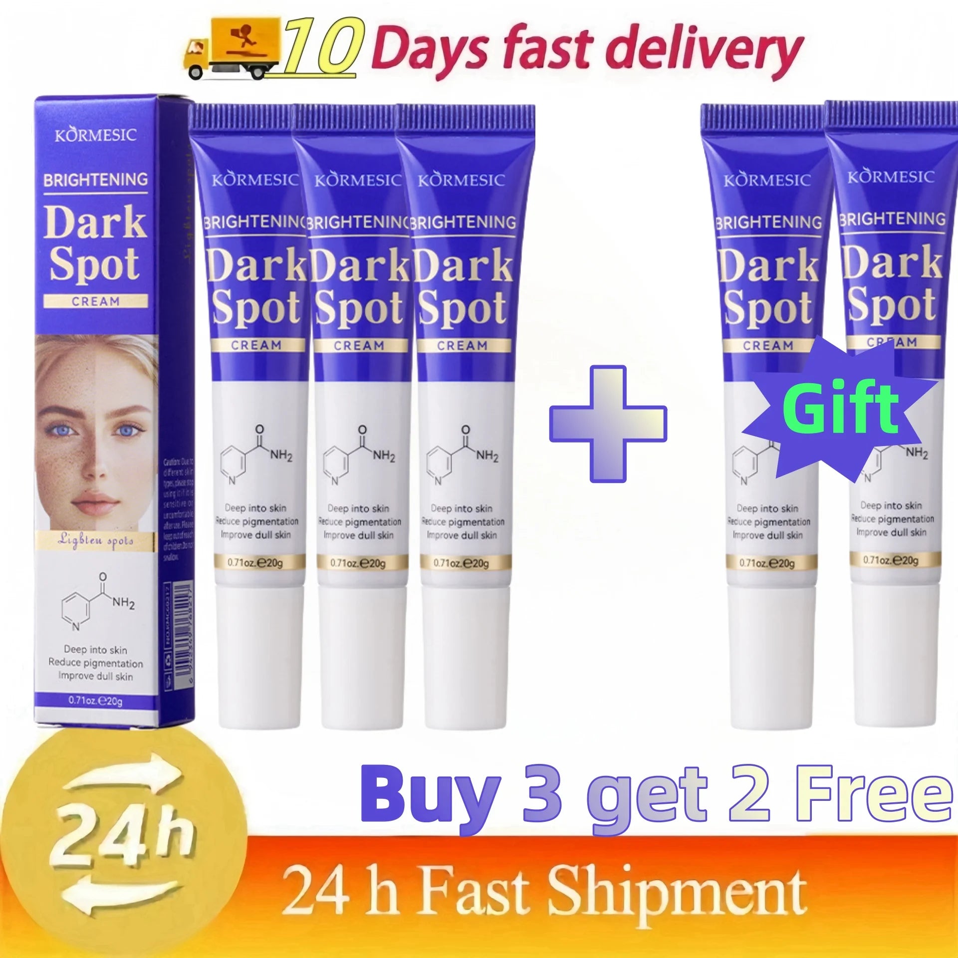 Amino Acid Freckle Whitening Cream Fade Pigmentation Melasma Dark Spots Corrector Repair Cream Korean Skin Care