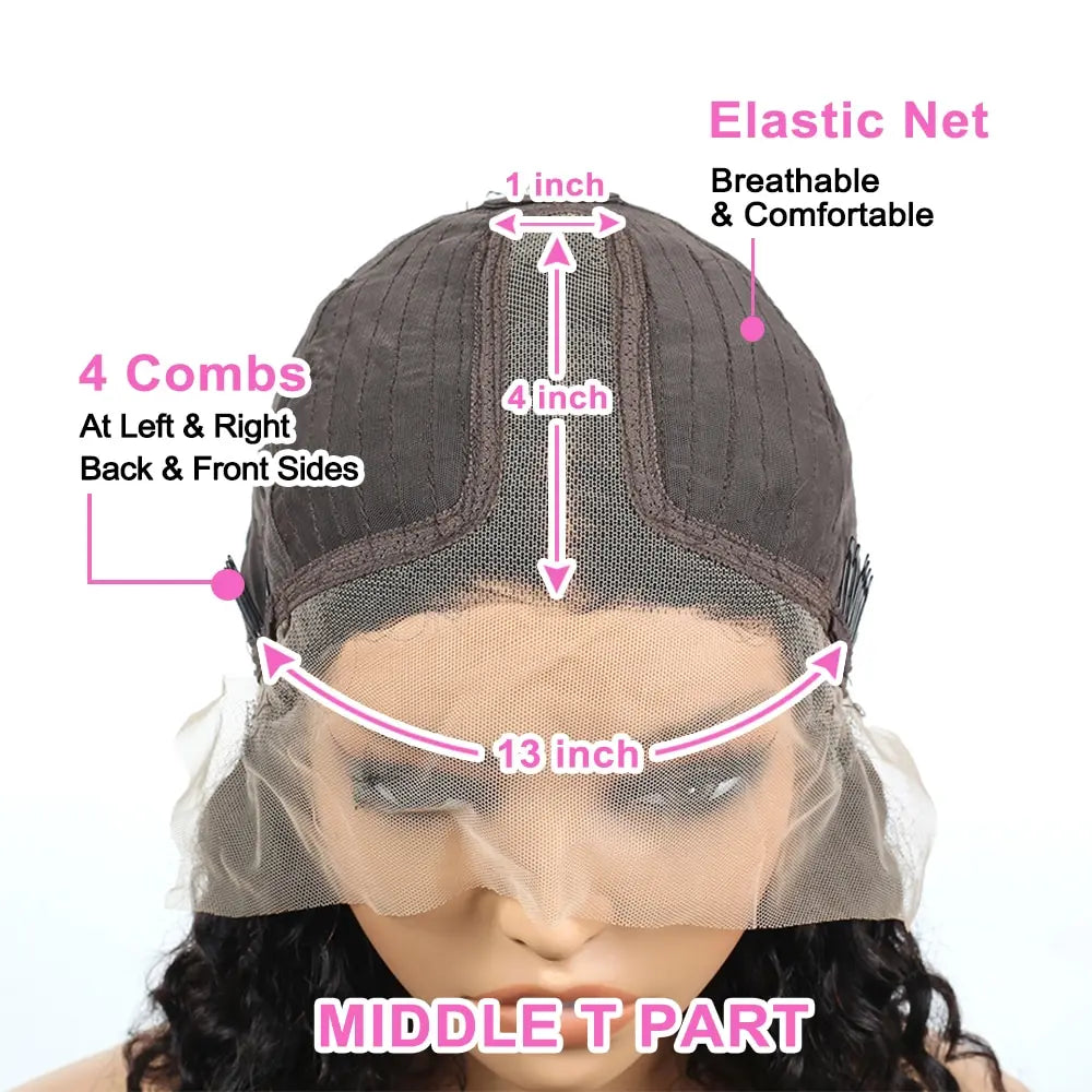 Body Wave Middle T Part Lace Front Bob Wig 13x4 Human Hair Wigs 180 Short Loose Body Wave T Part Lace Frontal Bob Wigs For Women