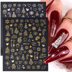 2pcs Gold Silver Christmas 3D Nail Stickers Reflective Glitter Xmas Tree Gingerbread Snowflakes Adhesive Decals Winter Manicure