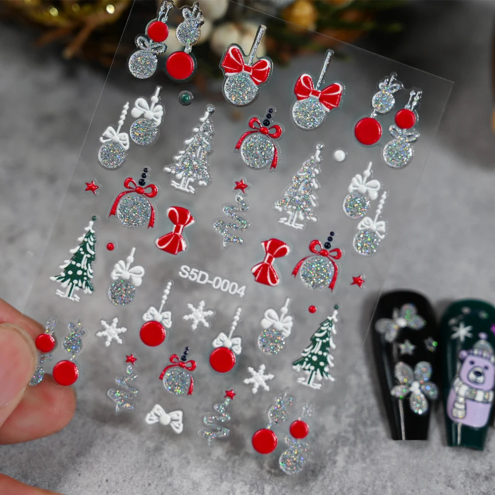 1/2PC 5D Christmas Santa Claus Elk Nail Art Stickers Snowflake New Year Cartoon Nail Decor Decals Xmas Adhesive Manicure Sliders