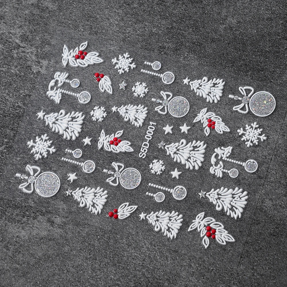 1/2PC 5D Christmas Santa Claus Elk Nail Art Stickers Snowflake New Year Cartoon Nail Decor Decals Xmas Adhesive Manicure Sliders