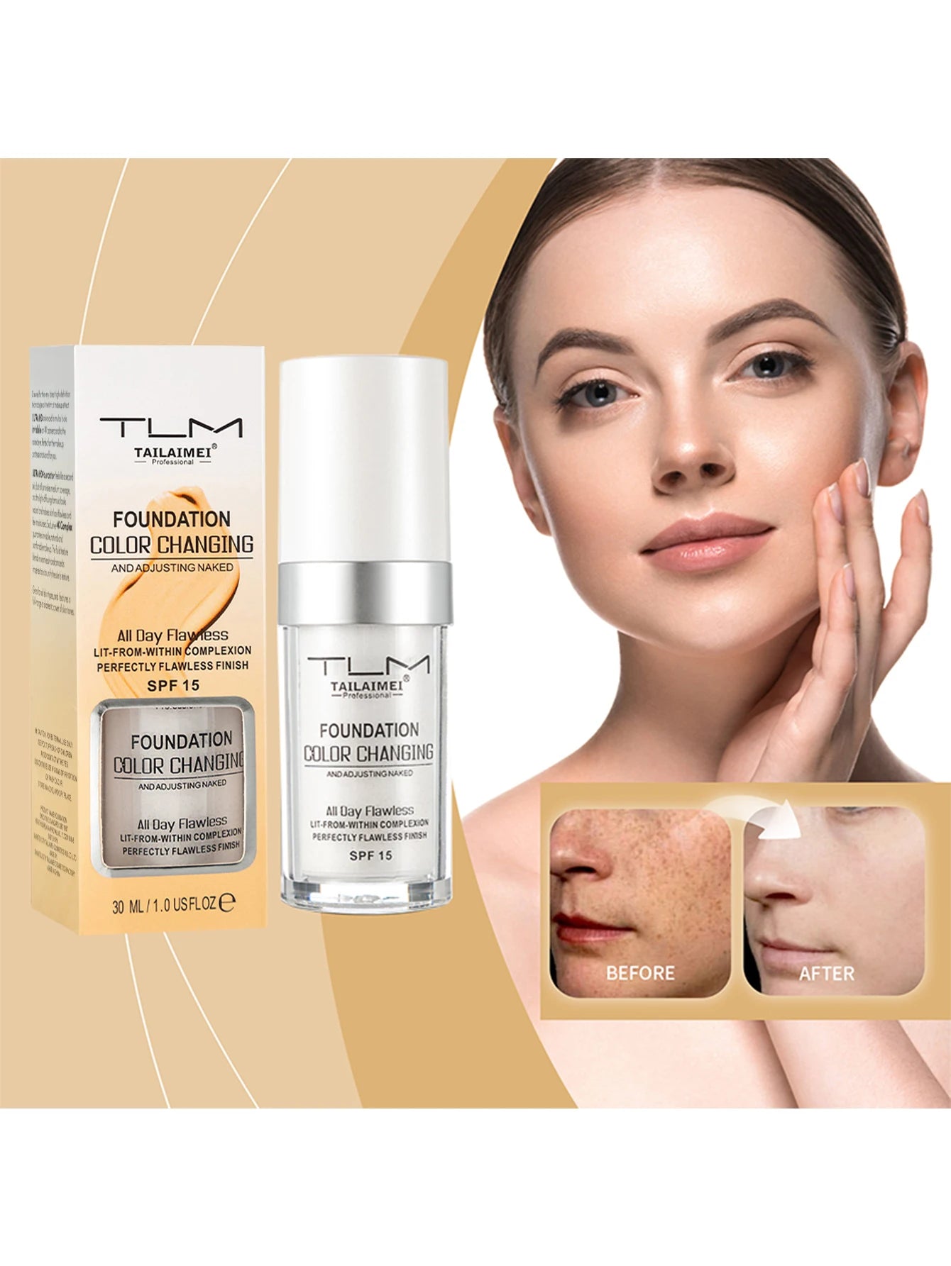 Moisturizing liquid foundation is light, thin, breathable, durable, waterproof, moisturizing, and delicate makeup