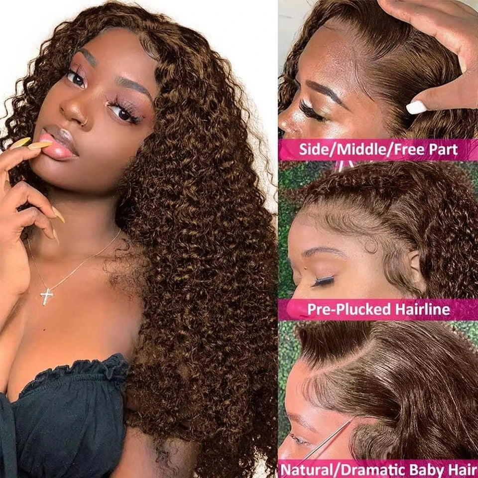 13x5 Chocolate Brown 13x6 HD Deep Wave Lace Frontal Wig 30 40 42 Inch 200% Wet And Wavy Colored Curly Lace Front Human Hair Wigs