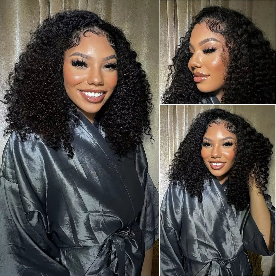 13x4 Curly Short Bob Wig Lace Front Human Hair Wigs For Women Brazilian HD Lace Frontal Wig Glueless Closure Wig Water Deep Wave