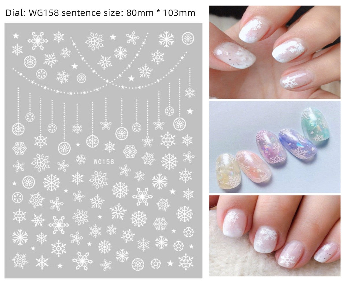 Manicure Christmas Stickers Old Elk White Snowflake Nail Decals Waterproof Ultra-Thin Three-Dimensional Self-Adhesive Adhesive