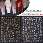 2pcs Gold Silver Christmas 3D Nail Stickers Reflective Glitter Xmas Tree Gingerbread Snowflakes Adhesive Decals Winter Manicure