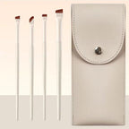 4 Piece Angled Eyeliner & Brow Brush Set Ultra Thin Precision Brushes For Gel Liner & Brows. Includes Leather Case.