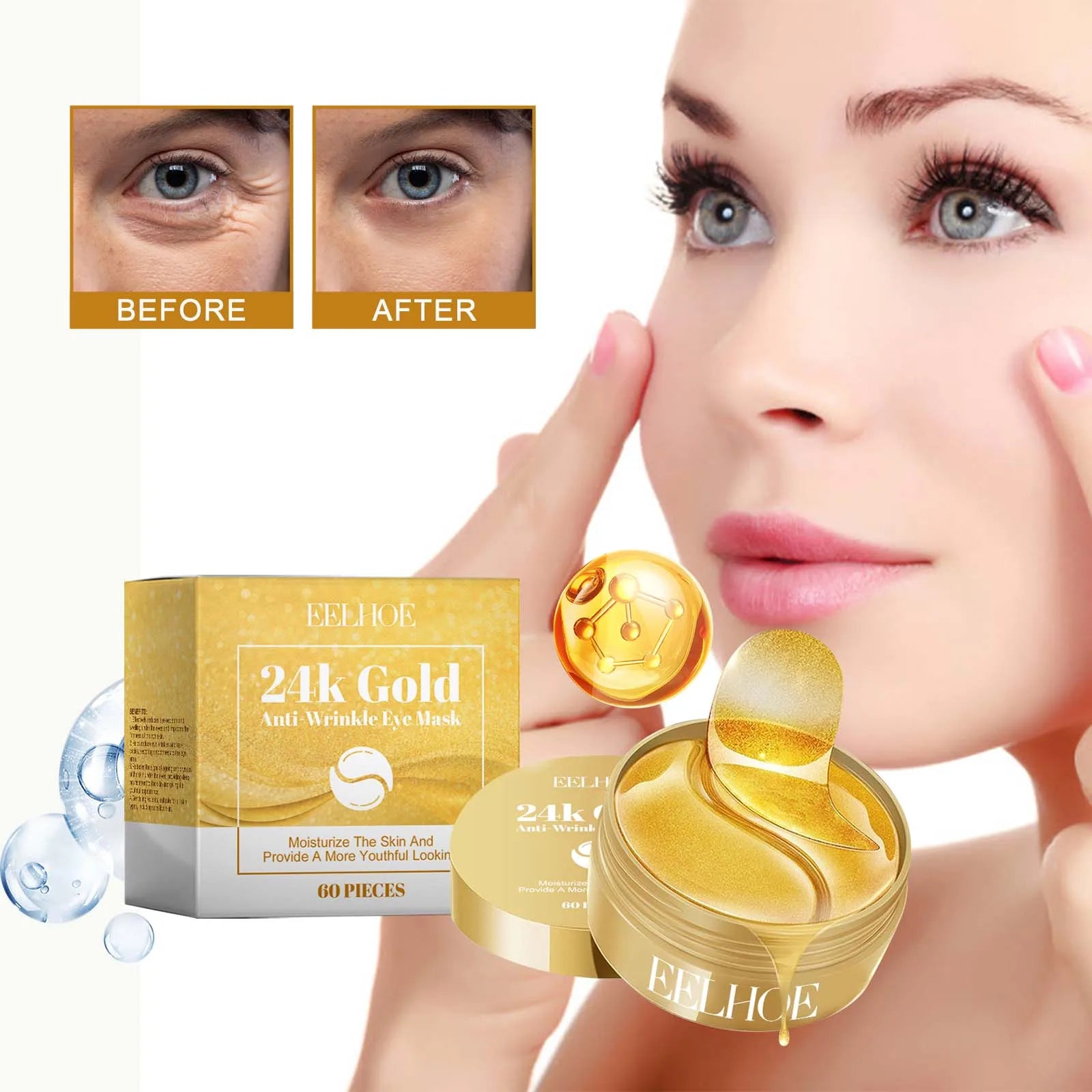 24K Gold Eye Mask Hydrating Moisturizing Fade Dark Circles Moisturizing Improving Eye Lines Brightening Eye Skin Care Eye Mask