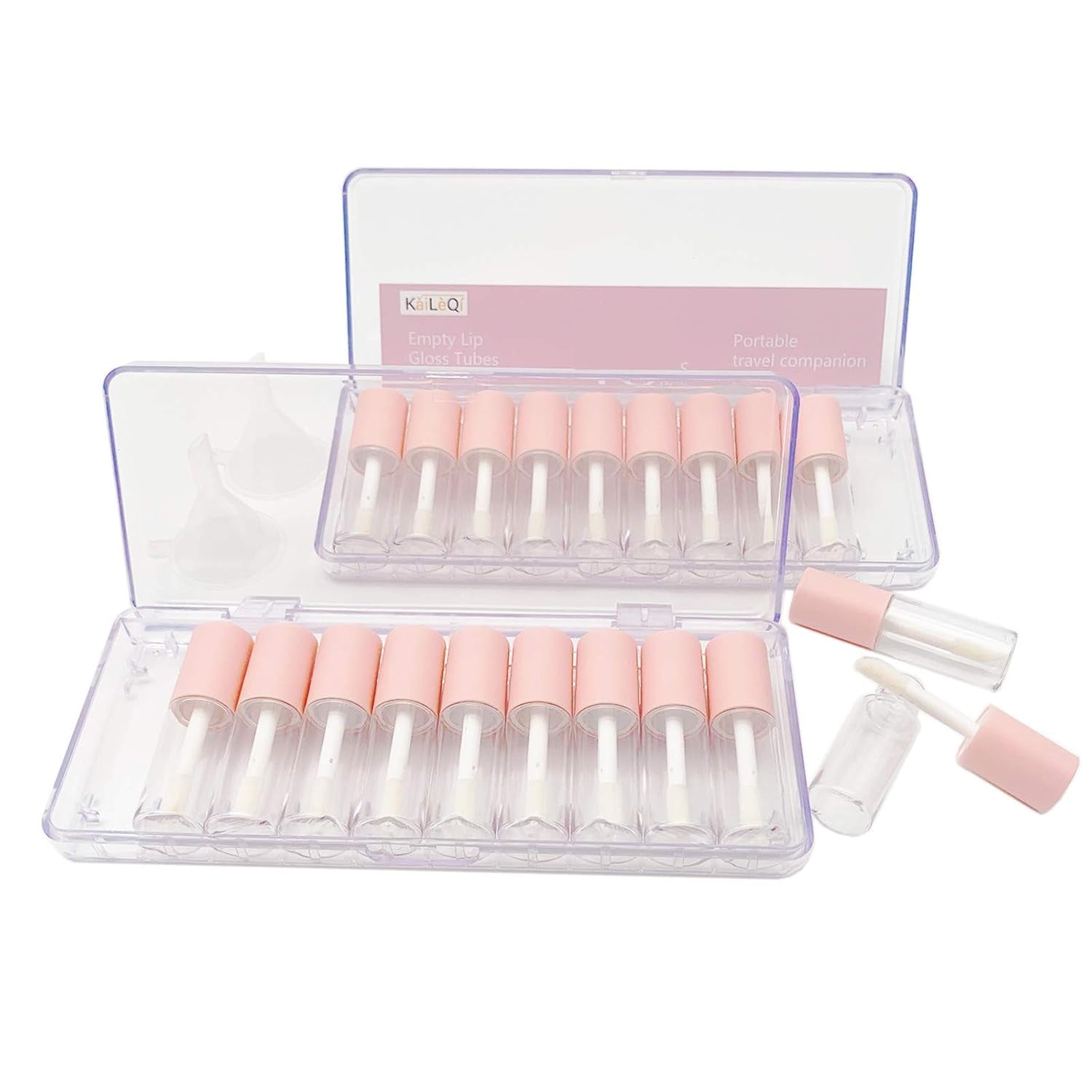 Pink Lip Gloss Tubes with Wand Empty Bottles 3.5Ml Clear Mini Refillable Lip Gloss Containers DIY Lip Gloss Making Kit&Funnel & Rubber Stoppers (20PCS in Two Boxes)