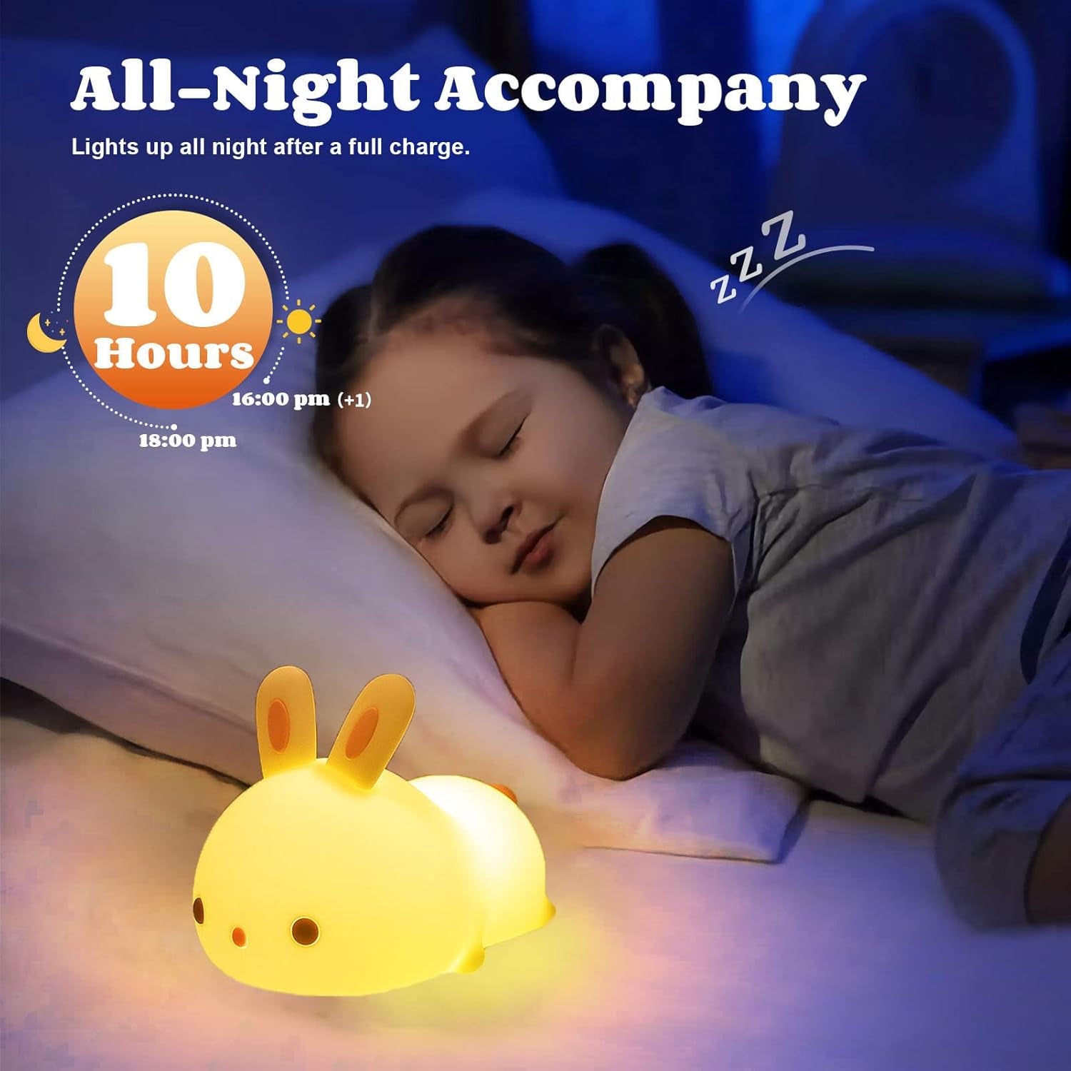 Cute Bunny Night Light, USB Rechargeable Cute Night Ligh with Touch Sensor and Remote Control 4 Modes 16 Colors Kid Night Light for Girls, Childrens, Toddler, Baby, and Kids Christmas Gifts