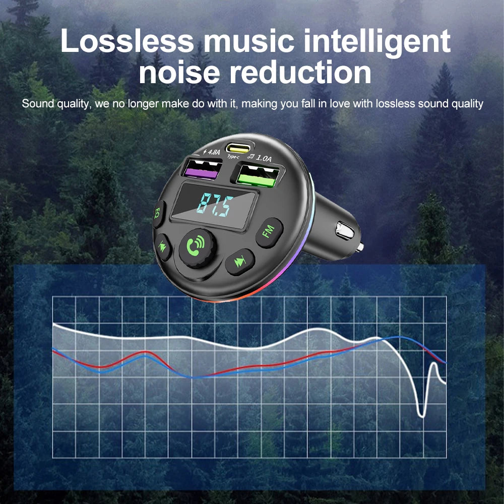 Bluetooth 5.0 FM Transmitter Car Kit MP3 Modulator Player Handsfree Audio Receiver with 3 in 1 Charge Cable for Iphone Huawei