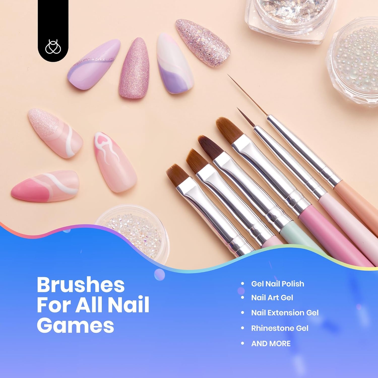 Nail Art Brushes, 6 Pcs Fingernail Art Design Pens, Wood Alloy Handle, Dotting Pen Clean up Liner French Nail Brush Set, DIY Manicure Tools Gift for Women