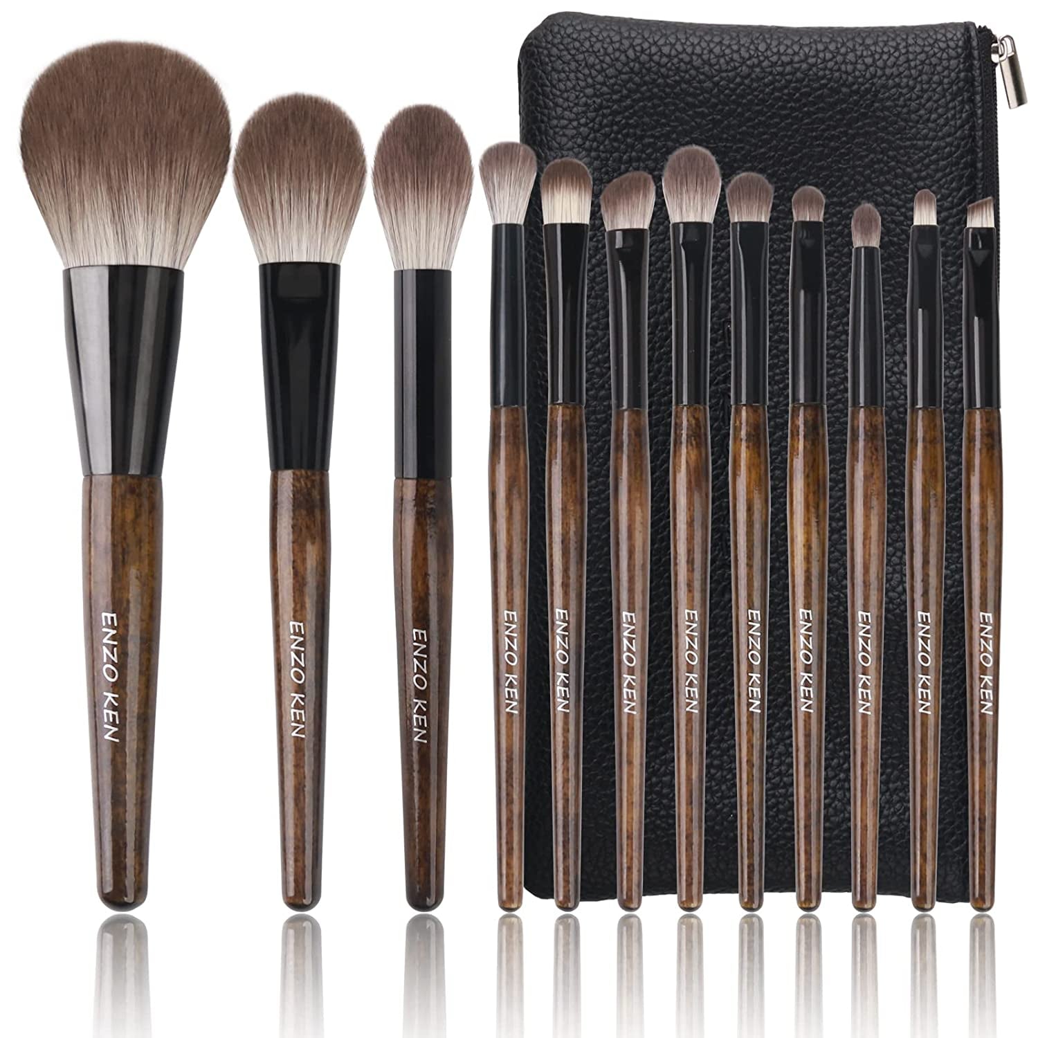 Walnut Makeup Brushes Set Professional, Natural Pony Hair Makeup Brush Set with Case, Cosmetic Brushes Makeup Set, Natural Bristle Makeup Brushes, Natural Hair Make up Brush Set Professional.