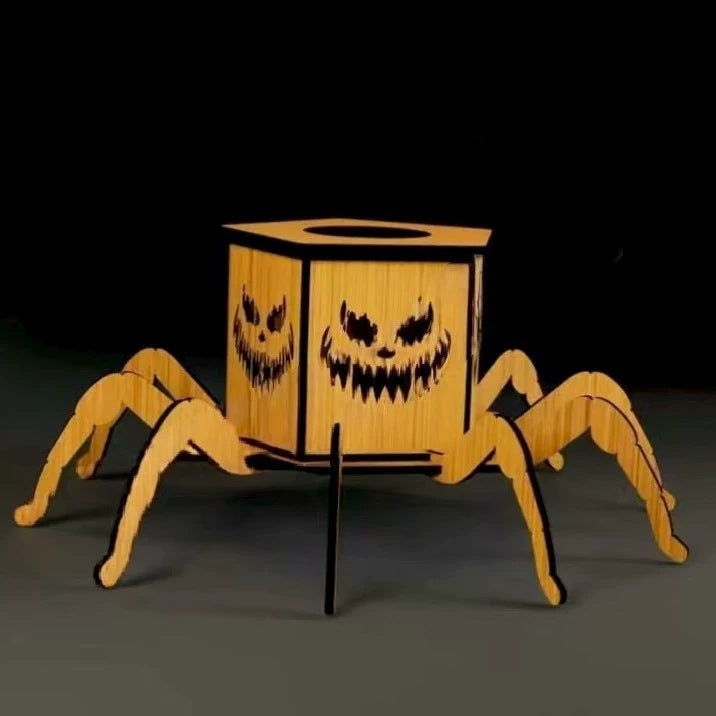 Cross-border New Ghost Halloween Spider Mini Lantern Candlestick Decorations Interesting Ornaments Wooden Craftwork