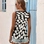 Black Chrysanthemum Women's V-Neck Sleeveless Top
