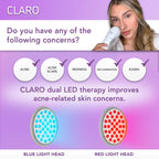 CLARO Clinically Proven Blue & Red LED Acne Treatment Light Therapy System-Fda Cleared-Rechargeable- Professional Home Acne Healing/Clearing Treatment