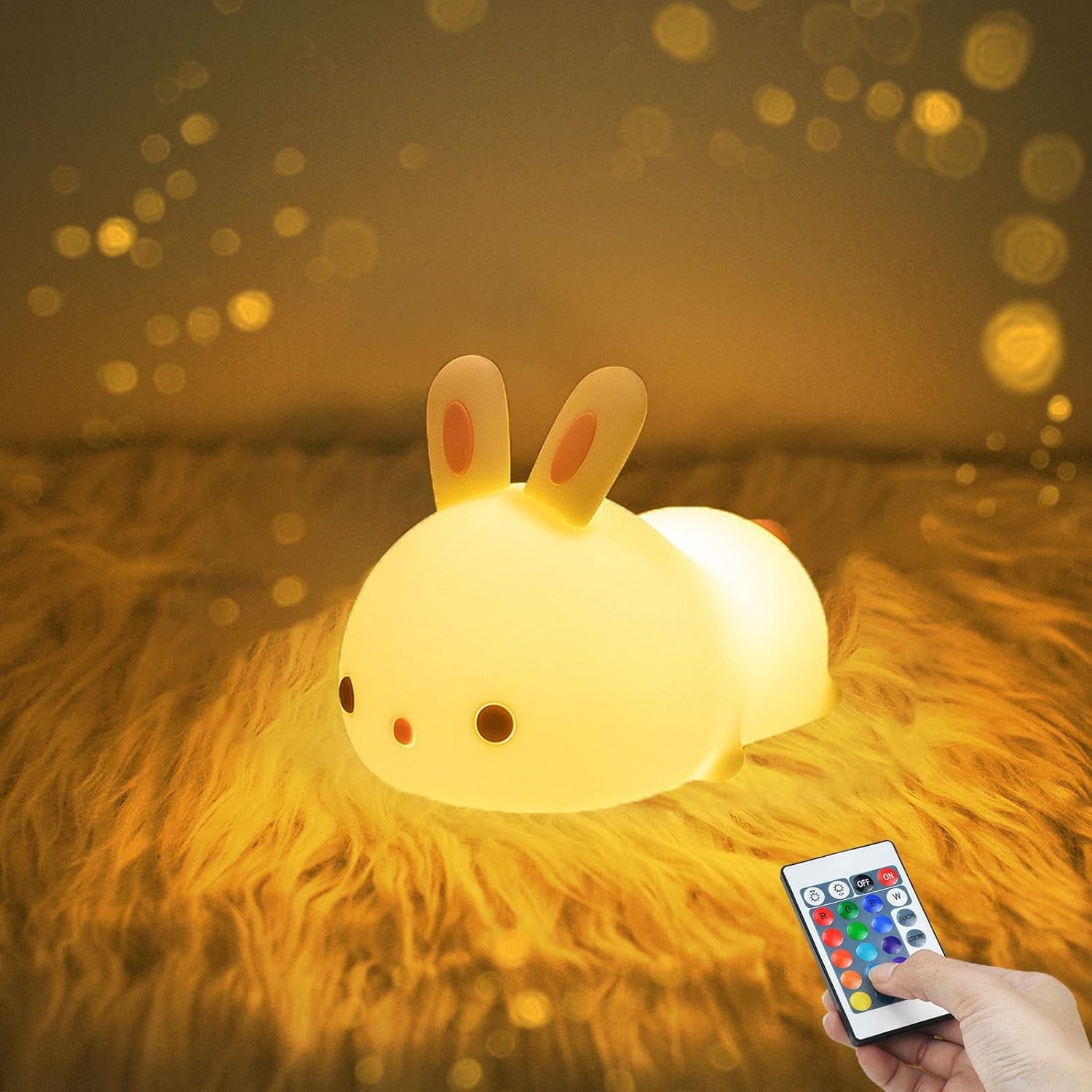 Cute Bunny Night Light, USB Rechargeable Cute Night Ligh with Touch Sensor and Remote Control 4 Modes 16 Colors Kid Night Light for Girls, Childrens, Toddler, Baby, and Kids Christmas Gifts