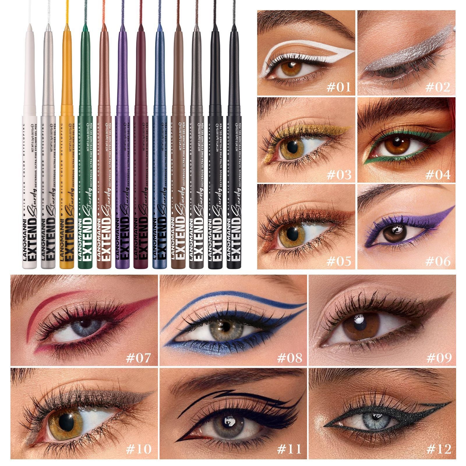 Colorful Gel Glitter Eyeliner Pencils Waterproof & Smudgeproof For Party, Halloween, Cosplay Makeup 12 Vibrant Shades