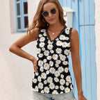 Black Chrysanthemum Women's V-Neck Sleeveless Top