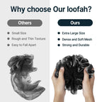 Loofah Sponge, 3 Pack Shower Loofah for Men and Women, Body Scrubber Loofa Set of 3 Classic Black & White Edge, Bath Sponge 60G/Pcs