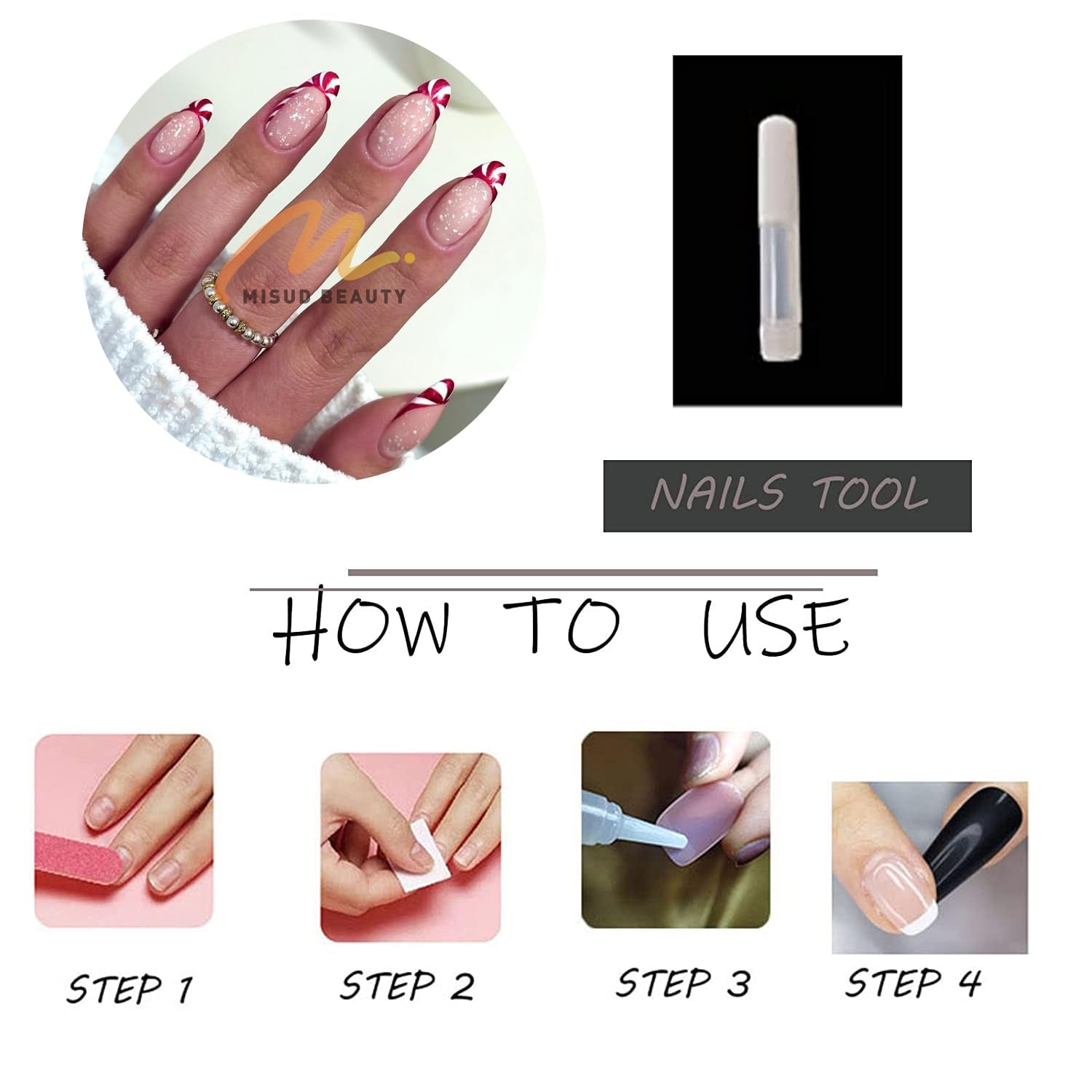 Christmas Press on Nails Medium round Fake Nails Glossy Glue on Nails Xmas Oval Acrylic Nails Candy French Tip Artificial Nails Snowflake Stick on False Nails with Design 24 Pcs