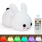 LED Rabbit Night Light Remote Control Dimmable RGB Rechargeable Silicone Bunny Lamp for Children Baby Toy Gift Touch Sensor