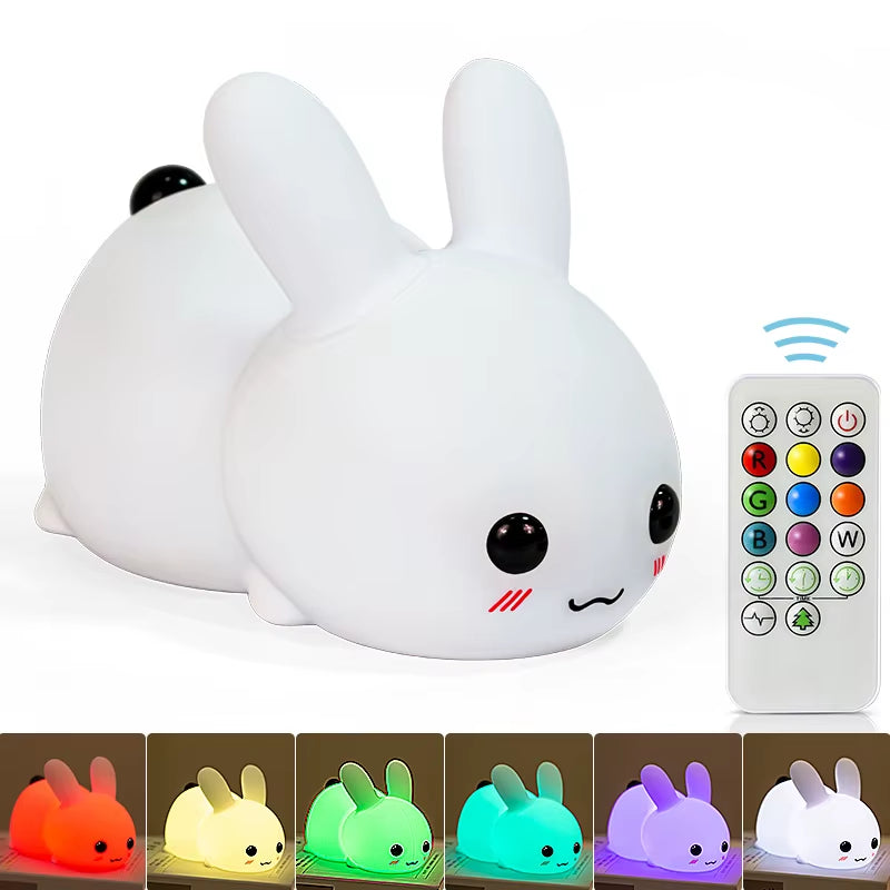LED Rabbit Night Light Remote Control Dimmable RGB Rechargeable Silicone Bunny Lamp for Children Baby Toy Gift Touch Sensor