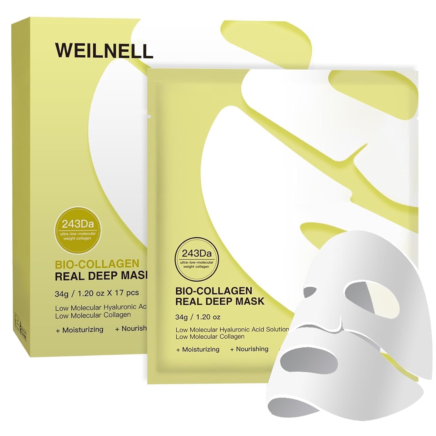 Bio-Collagen Real Deep anti Wrinkle Lifting Mask, Overnight Hydrating Face Mask for All Skin Types, Original Bio Collagen Face Mask for Moisturizing, Firming, Glowing, Plump Skin, 17 Packs
