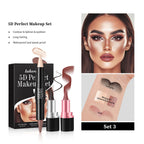 3 PCs Lipstick Lip Liner Eyeliner Highlight Contour Stick Suit 5D Face Makeup Set Suit