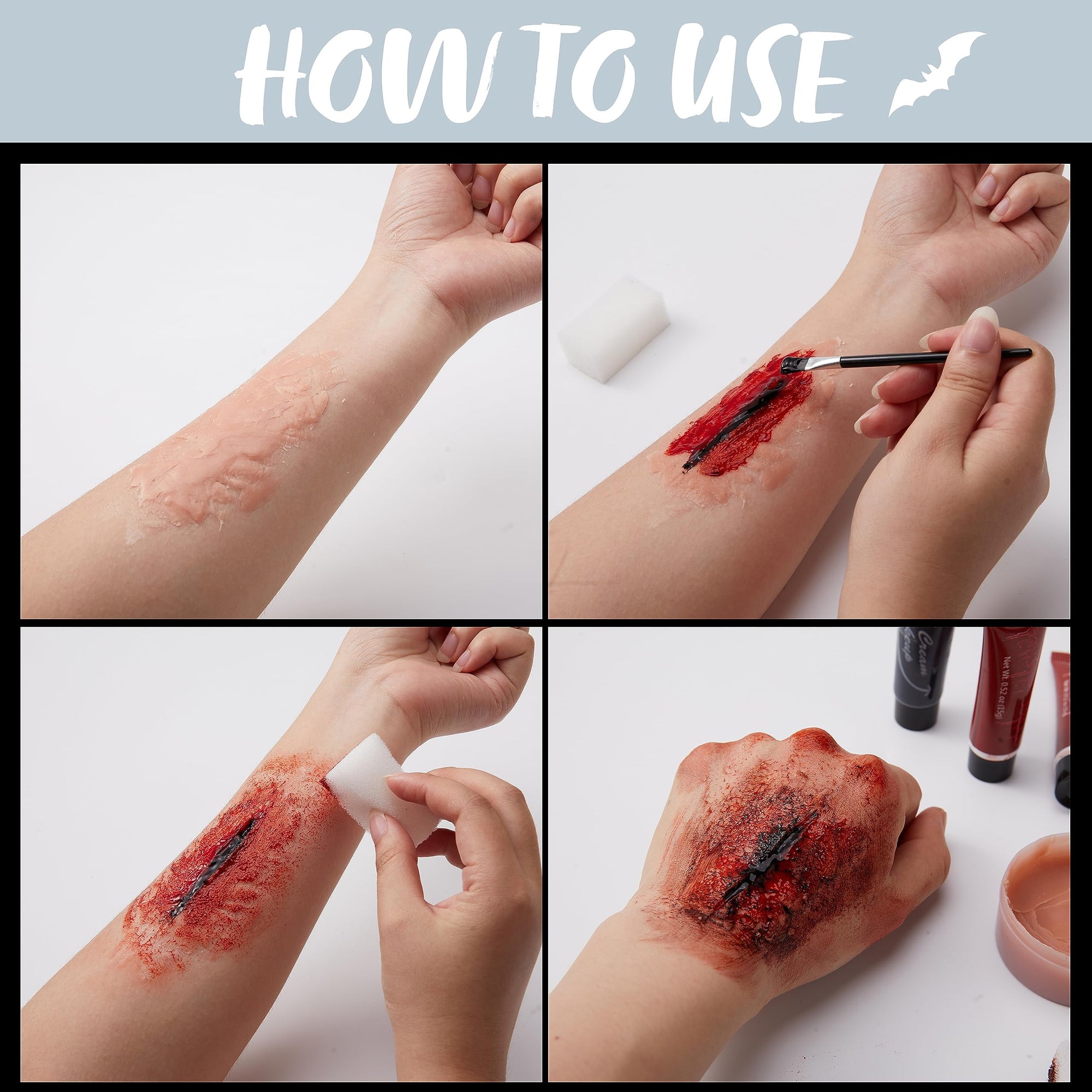 16 Pcs Halloween Makeup Kit,Halloween Family Makeup Set Face Painting Kit with Liquid Blood Gel,Fake Blood and More for Zombie Vampire Cosplay for Adult Kids