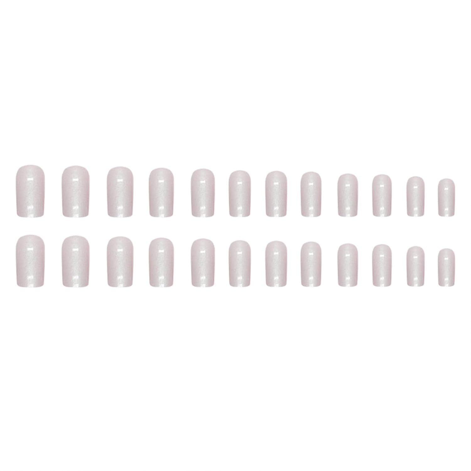 Press on Nails Medium Square Chrome Acrylic Glossy Glue on Artificial Squoval Aurora Pearl Flash Stick on False Nails with Design 24 Pcs