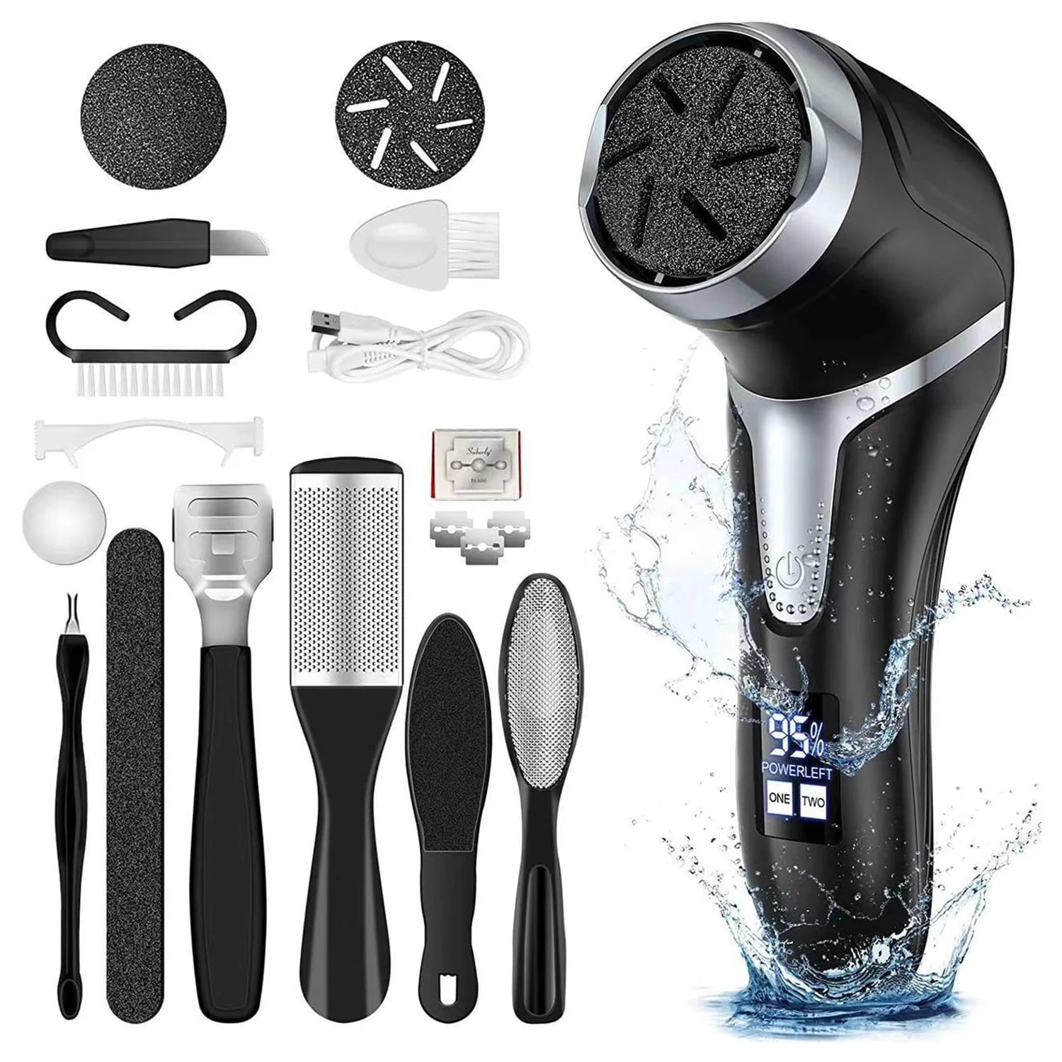 Electric Foot Callus Remover, Rechargeable & Portable Electronic Foot File Pedicure Tools, Waterproof Foot Scrubber File, Electric Callus Remover Kit, Professional Pedi Feet Care(Black)