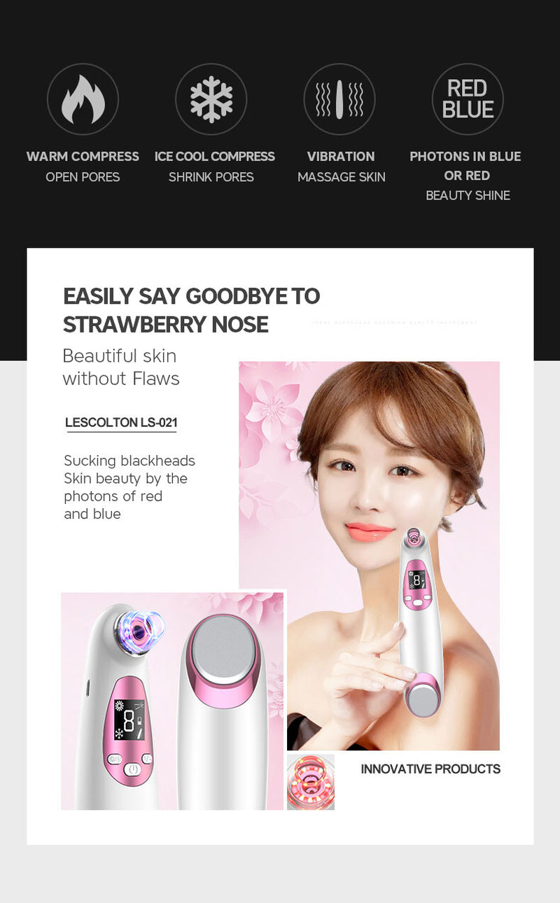 2 In1 Blackhead Vacuum Remover Cold&Hot Face Skin Care Massager Acne Cleanser