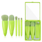 5pcs Travel Size Makeup Brushes Set Mini Makeup Brushes, Small Complete Function Cosmetic Brushes Kit With Case And Mirror Hand Hold Pocket Foldable Makeup