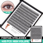 400Pcs D Curl Lash Clusters 8-10-12-14Mm/10-12-14-16Mm MIX Fish Tail Lash Cluster Premade Volume Lash Fans Volume Lashes Knotted (Black 10Mm)
