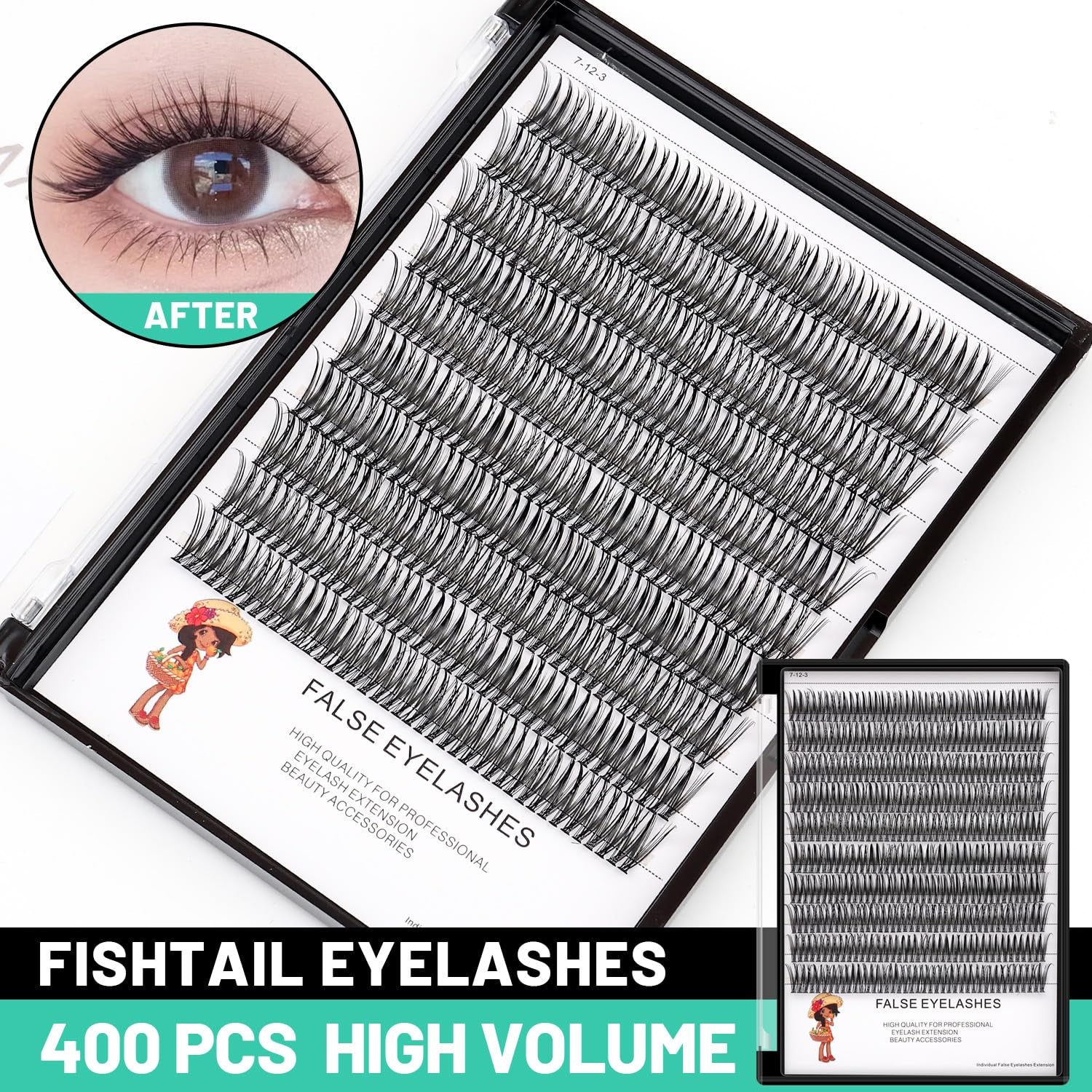 400Pcs D Curl Lash Clusters 8-10-12-14Mm/10-12-14-16Mm MIX Fish Tail Lash Cluster Premade Volume Lash Fans Volume Lashes Knotted (Black 10Mm)