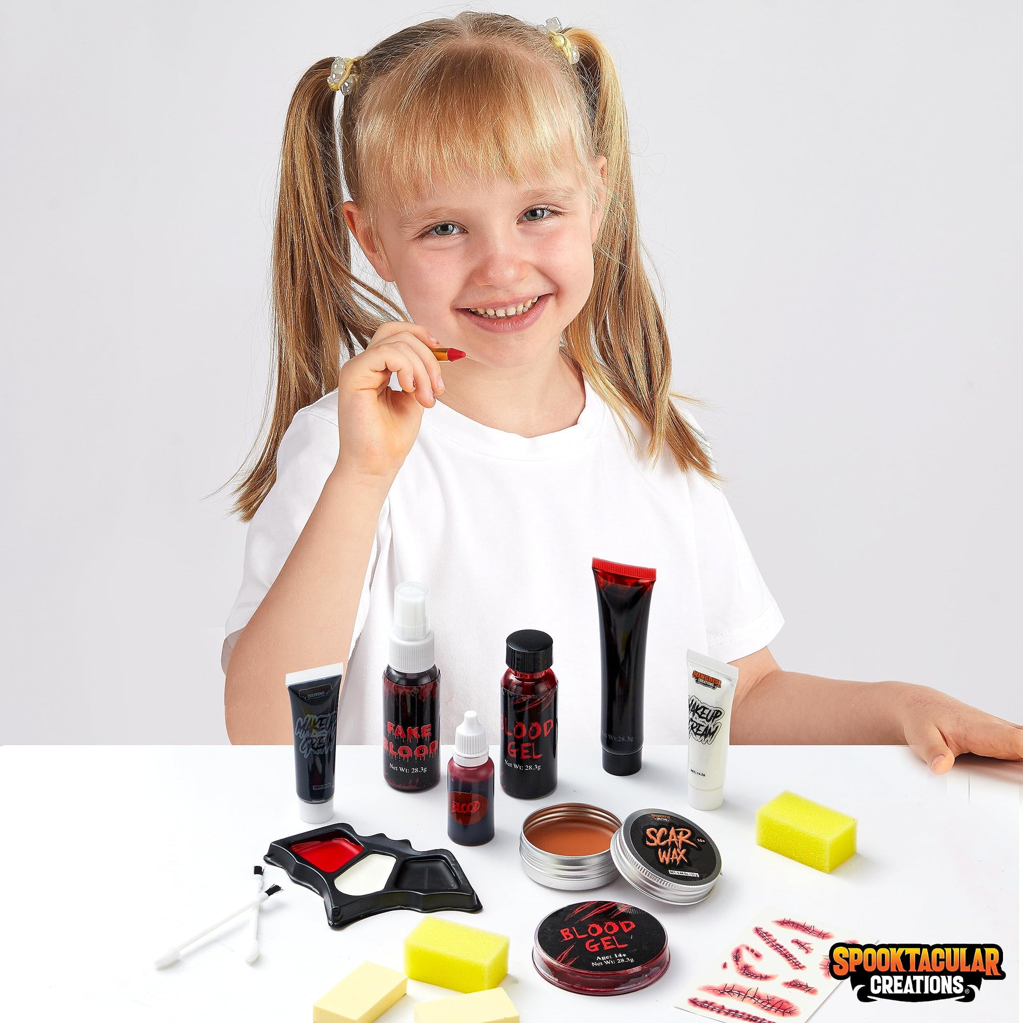16 Pcs Halloween Makeup Kit,Halloween Family Makeup Set Face Painting Kit with Liquid Blood Gel,Fake Blood and More for Zombie Vampire Cosplay for Adult Kids