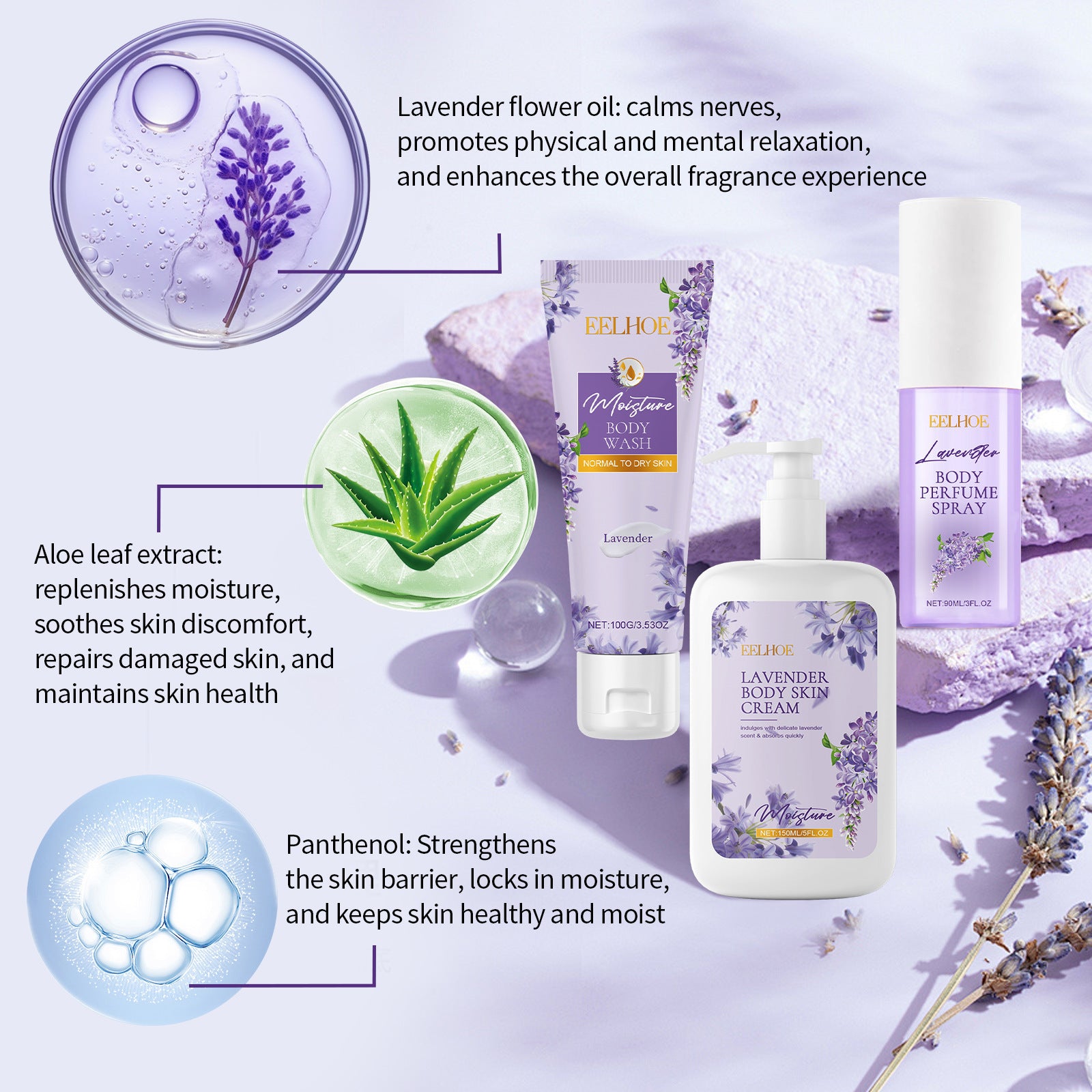 Lavender Body Skin Care Set Gentle Moisturizing Skin