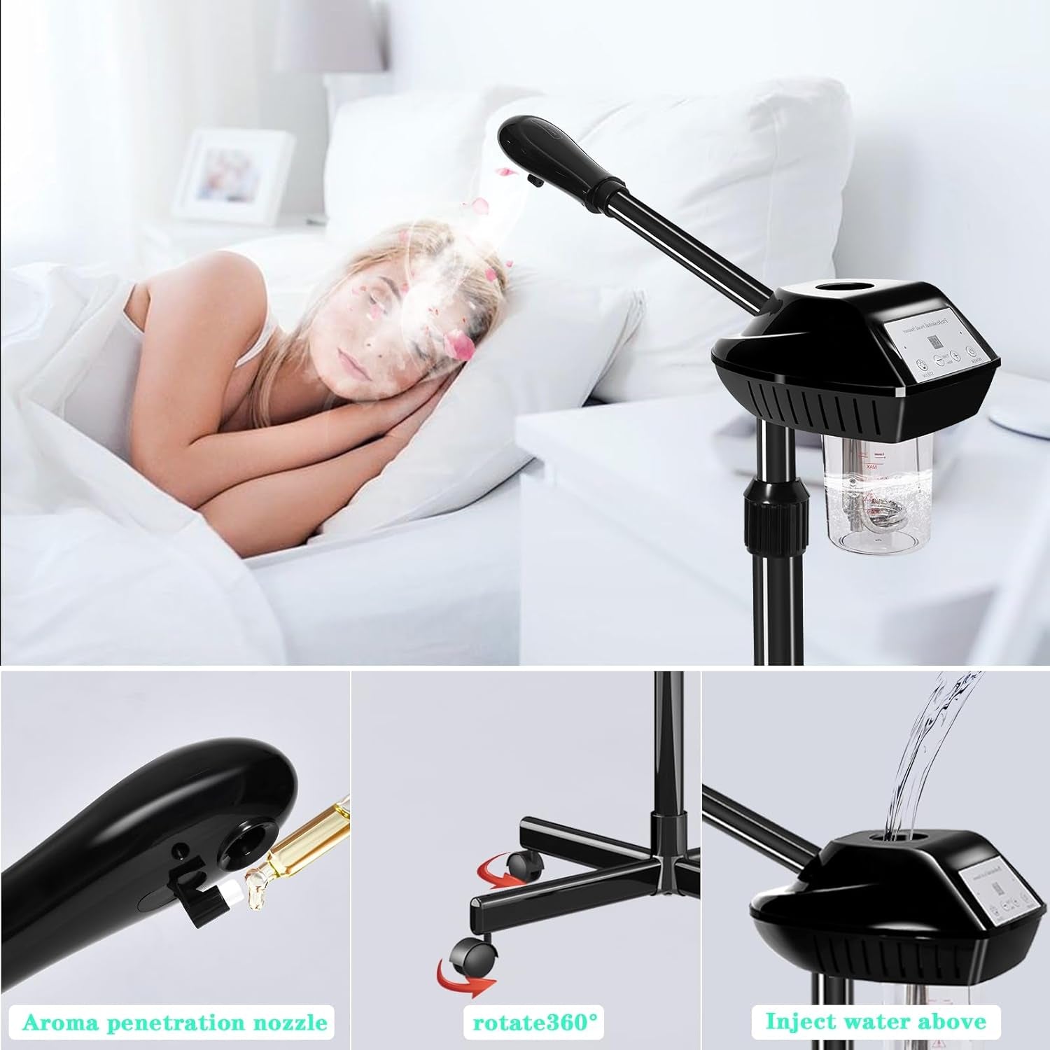 Professional Facial Steamer for Estheticians, Hot Mist & Timer Function, Stand Ozone Facial Steamer on Wheels for Spa Beauty, Home Use