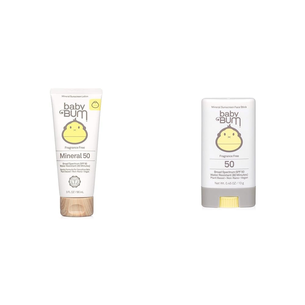 Baby Mineral SPF 50 Sunscreen Lotion 3 FL OZ and Mineral SPF 50 Sunscreen Stick 0.45 OZ Travel Size Bundle