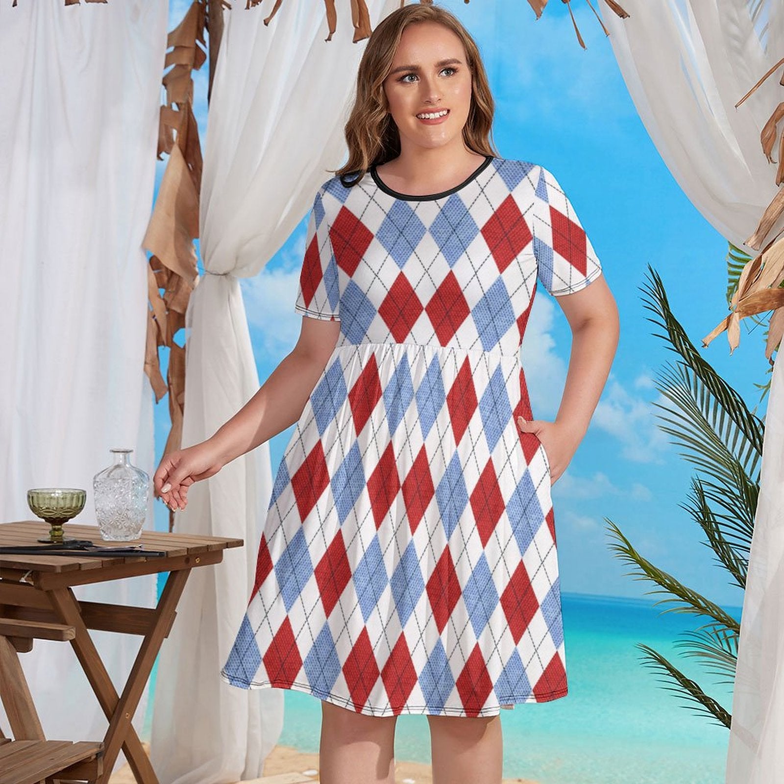 Ladies Geometric Figure Plus Size Dress