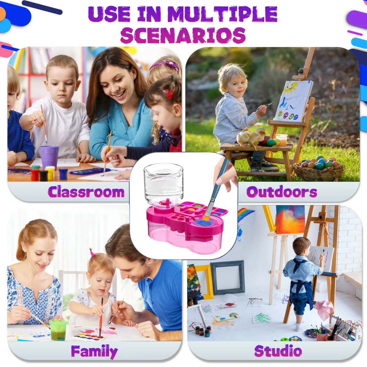 New Paint Brush Cleaner with Drain Button Automatic Water Circulation Paint Brush Cleaning Machine Cleaning Bucket Art Tools