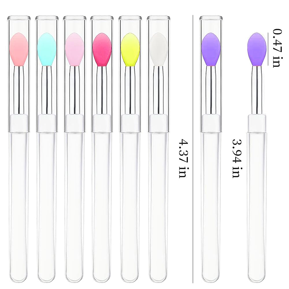 7 PCS Silicone Lip Brushes with Transparent Handles and Caps.Reusable Makeup Brushes, Lip Gloss Wands Cosmetic Tool Cream Applicator
