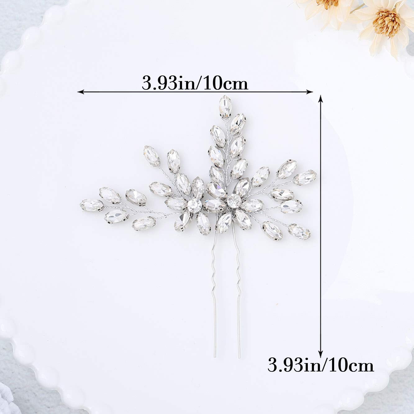 Rhinestone Bride Wedding Hair Pins Bridal Hair Clips Crystal Hair Piece Decorative Bridesmaids Hair Accessories for Women and Girls Pack of 2 (A-Silver)